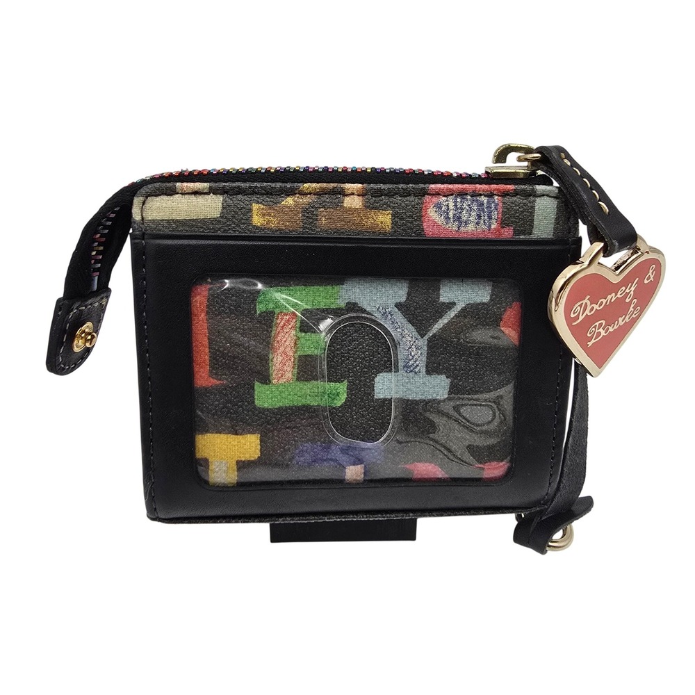 Vtg Dooney Bourke Leather Multicolor Signature Logo Card Holder‎ Wallet Y2K
